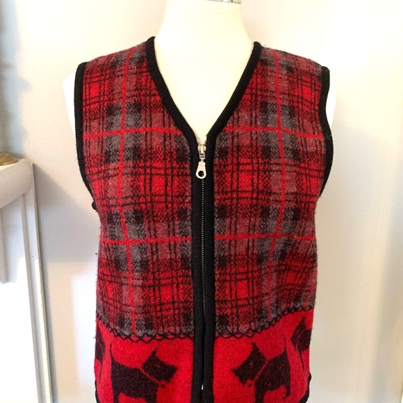Women’s Plaid Wool Scottie Dog Vest Size Small Red Black - Picture 8 of 10